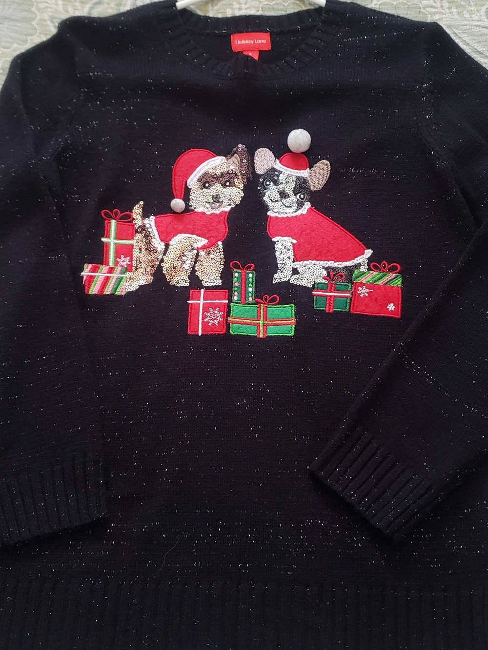 Black Christmas Sweater with Festive Dogs